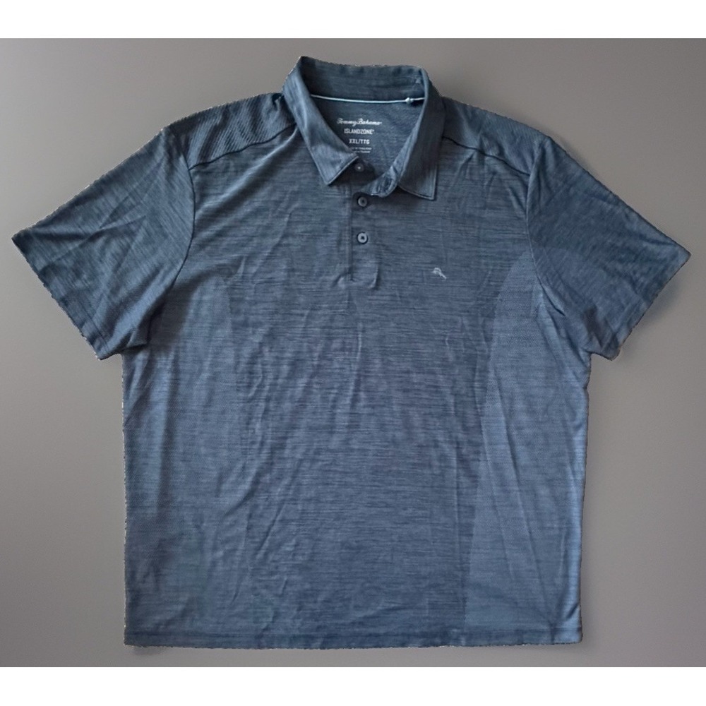 Tommy Bahama Short Sleeve Golf Polo Shirt Heathered Gray Fish Logo XXL 2XL JBHS
